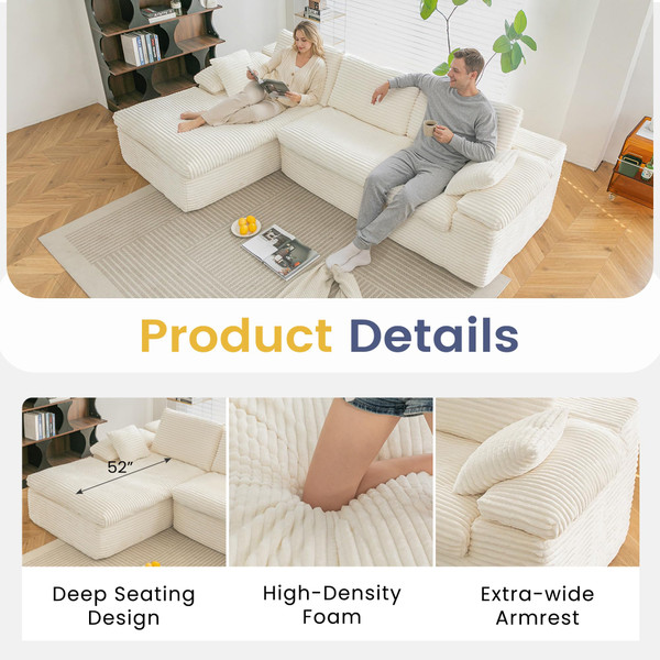 110" L-Shaped Modular Sectional Sofa with Fluffy Cushions product image