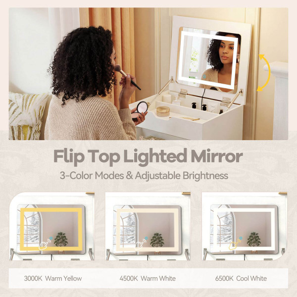 3-in-1 Small Vanity Desk Set with Flip-Top Mirror and Stool product image