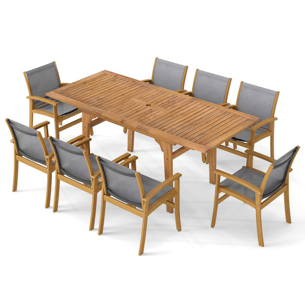 9-Piece Acacia Wood Outdoor Dining Set with Umbrella Hole product image