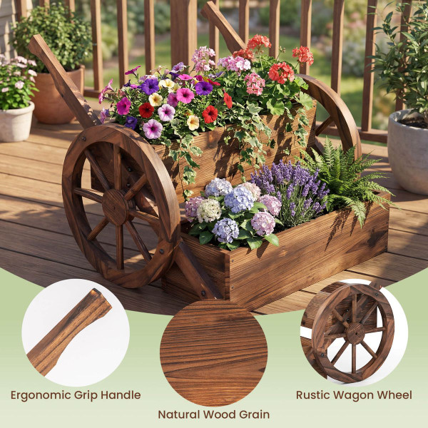 2-Tier Rustic Wood Wagon Planter with Wheels (1 or 2-Pack) product image