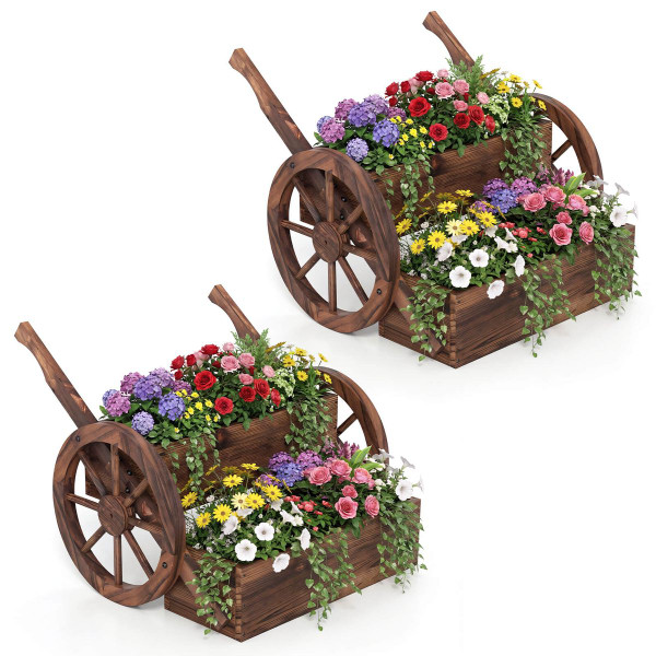 2-Tier Rustic Wood Wagon Planter with Wheels (1 or 2-Pack) product image