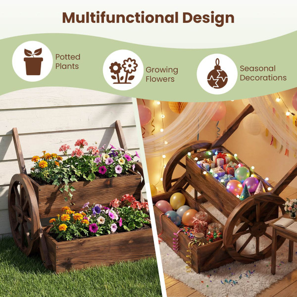 2-Tier Rustic Wood Wagon Planter with Wheels (1 or 2-Pack) product image