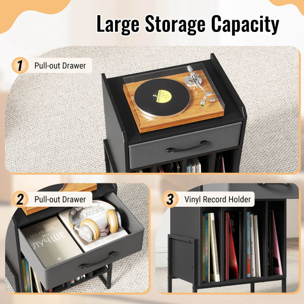 Record Player Turntable Stand with 4 Vinyl Compartments product image