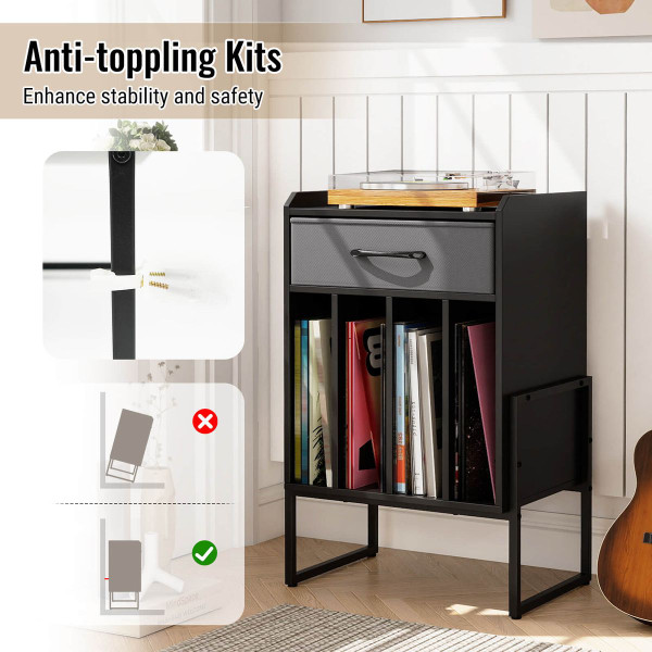 Record Player Turntable Stand with 4 Vinyl Compartments product image