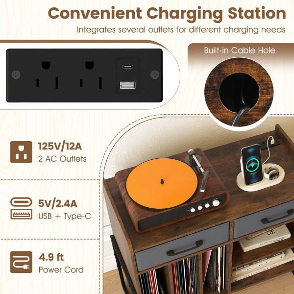 Adjustable Record Player Stand with Charging Station  product image