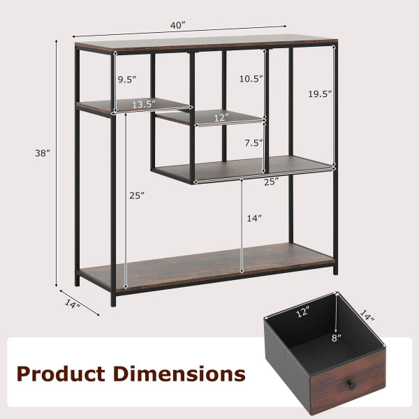 40" Console Table with Drawer and 4-Tier Shelf product image