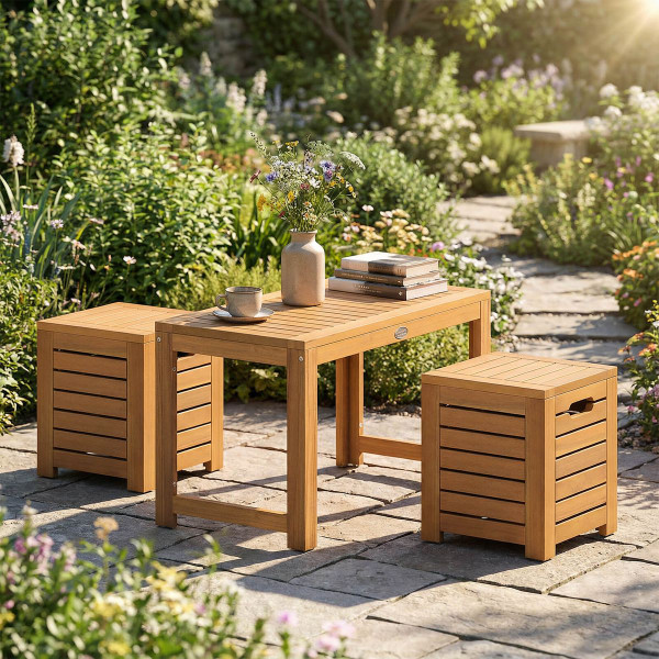 Patio Rectangular Table and Stools (3 Piece Set) product image