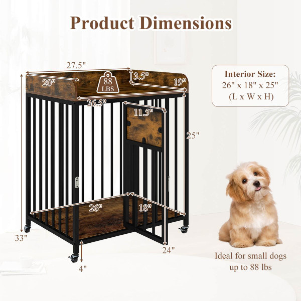 Dog Crate Furniture with Protective Guardrails and Lockable Door product image