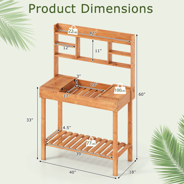 Pine Potting Bench with Hidden Storage Compartment product image
