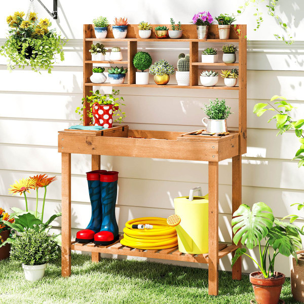 Pine Potting Bench with Hidden Storage Compartment product image