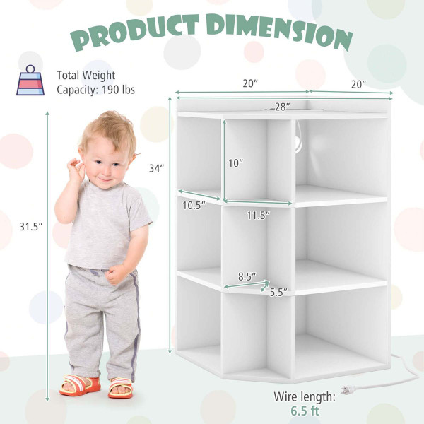 3-Tier Corner Toy Storage Organizer with USB Ports and Outlets product image
