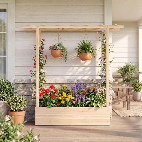 Wooden Raised Garden Bed with Trellis (1- or 2-Pack) product image