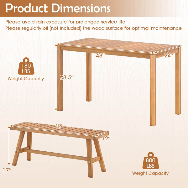 Acacia Wood Patio Dining Set (3 Pieces) product image