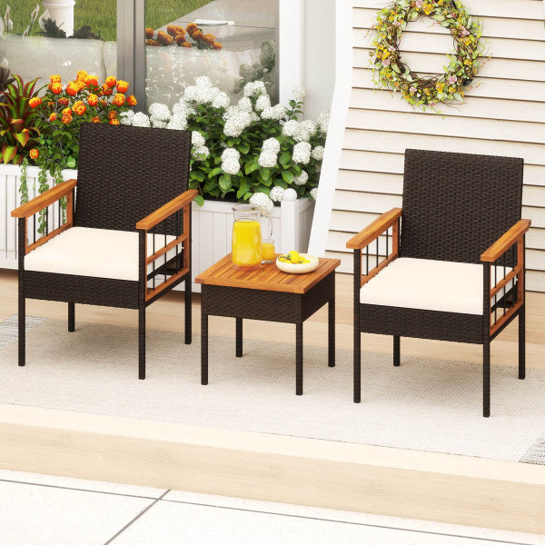 3-Piece Wicker Furniture Set with Acacia Wood Table product image