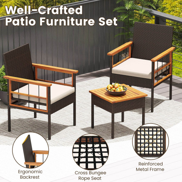 3-Piece Wicker Furniture Set with Acacia Wood Table product image