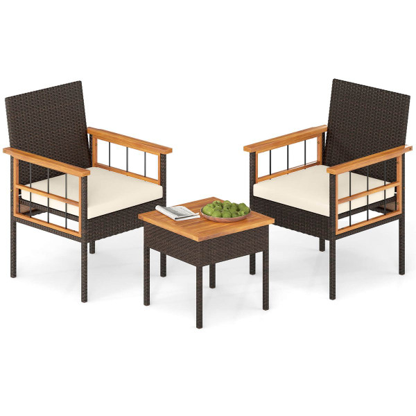 3-Piece Wicker Furniture Set with Acacia Wood Table product image