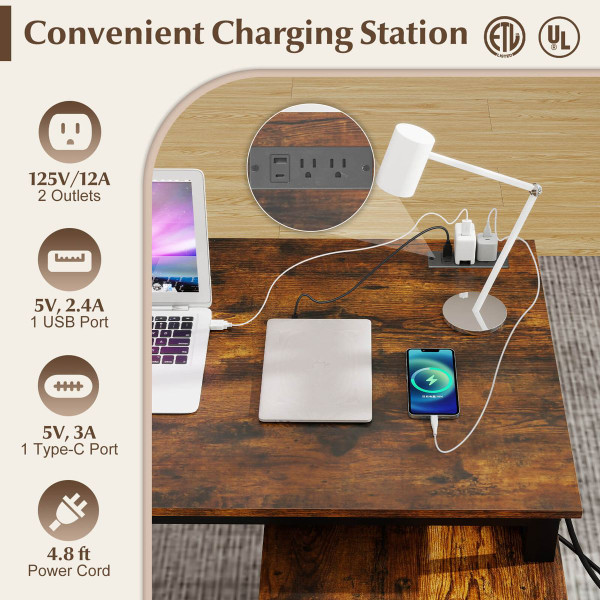 L-Shaped Desk with Power Outlet and Adjustable Shelf product image