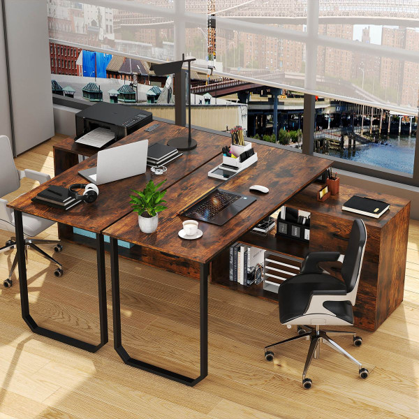 L-Shaped Desk with Power Outlet and Adjustable Shelf product image
