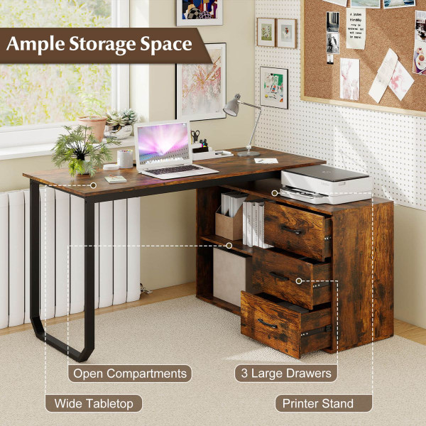 L-Shaped Desk with Power Outlet and Adjustable Shelf product image