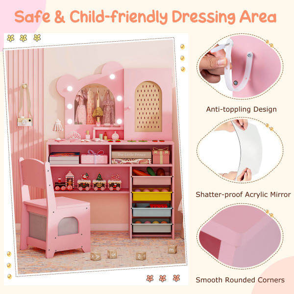 Kids Vanity with 3-Color Lights and 2 Open Compartments product image