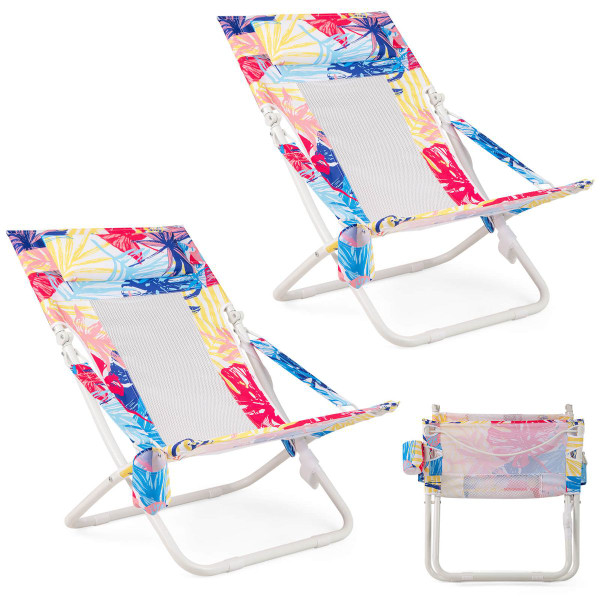 Folding Low Beach Chair with Removable Head Pillow (Set of 2) product image