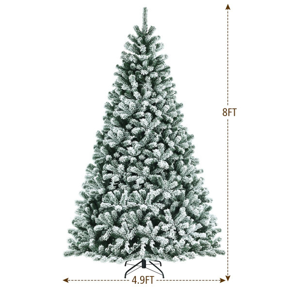 Pre-Lit Snow Flocked Hinged Christmas Tree with Metal Stand product image