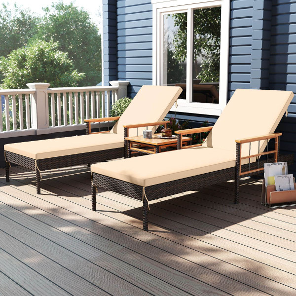 Patio Rattan Chaise Lounge with Side Table product image