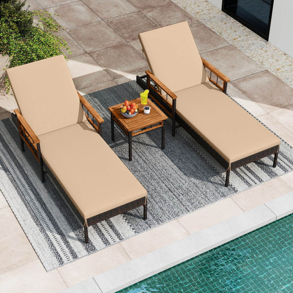 Patio Rattan Chaise Lounge with Side Table product image