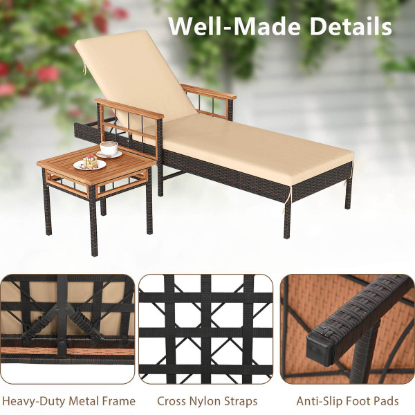 Patio Rattan Chaise Lounge with Side Table product image