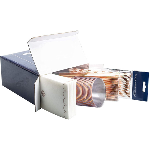 25-Pack 9oz Disposable Party Cups, Napkins, and Paper Straws product image