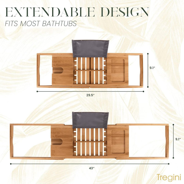 Tregini Luxury Bathtub Adjustable Bamboo Wood Tray product image