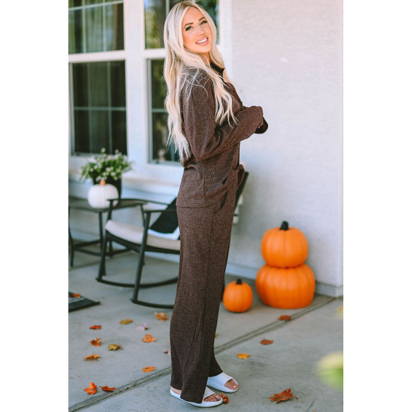 Brooke Ribbed Knit Collared Henley Top and Pants Lounge Outfit product image