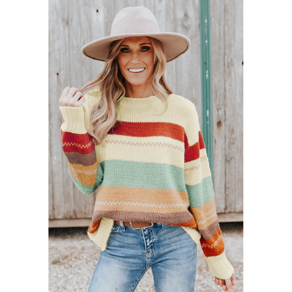 Morgan Crew-Neck Drop-Shoulder Striped Sweater product image