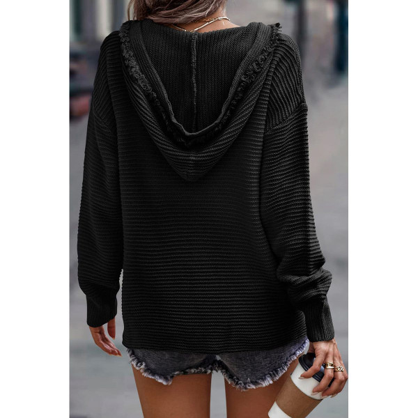 Collins V Neck Ribbed Drop Shoulder Hooded Sweater product image
