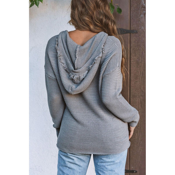 Collins V Neck Ribbed Drop Shoulder Hooded Sweater product image