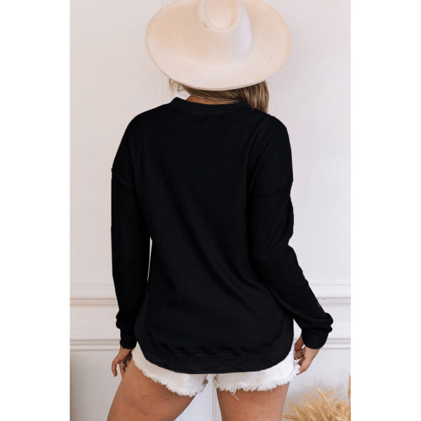 Isabelle Crew Neck Ribbed Trim Waffle Knit Top product image