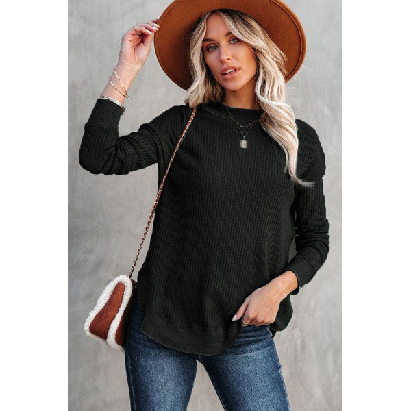 Isabelle Crew Neck Ribbed Trim Waffle Knit Top product image