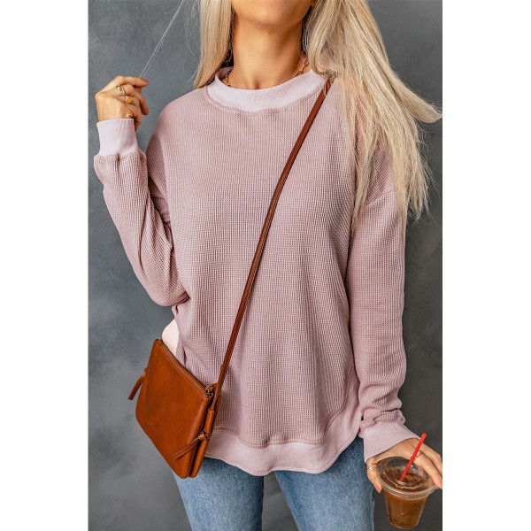 Isabelle Crew Neck Ribbed Trim Waffle Knit Top product image