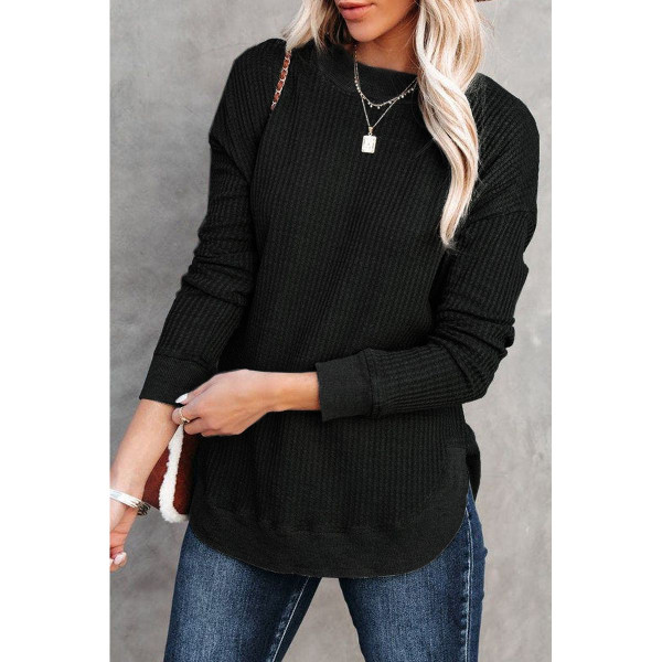 Isabelle Crew Neck Ribbed Trim Waffle Knit Top product image