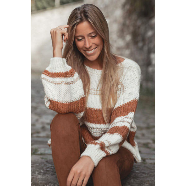 Maggie Striped Knit Puff Sleeve Casual Sweater product image