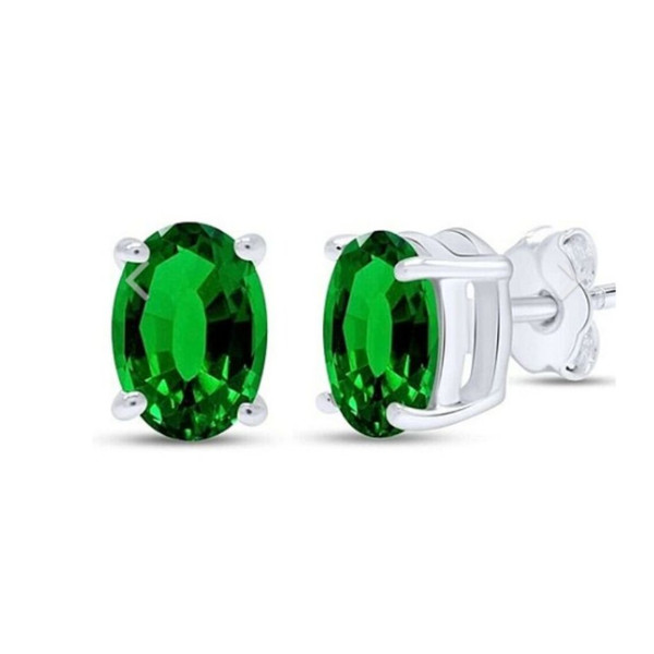 14K White Gold-Plated Created Emerald Stud Earrings product image