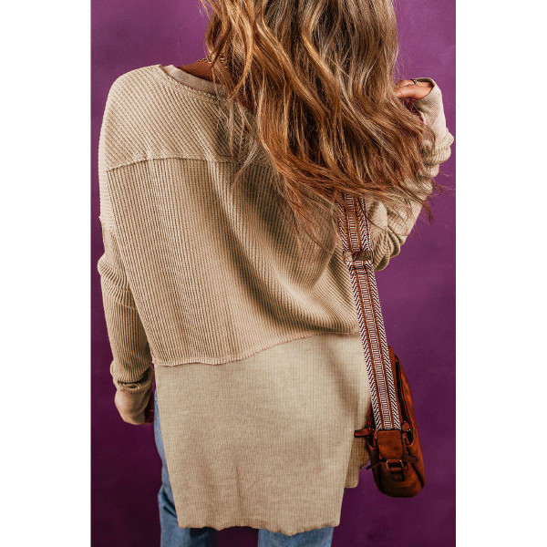 Giselle Exposed-Seam Waffle-Knit Patchwork Top product image