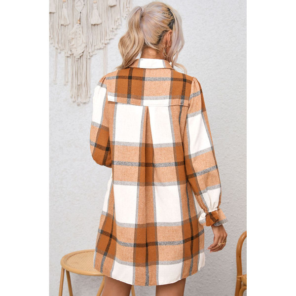 Elise Plaid Pattern Collared Neck Ruffled Sleeve Shirt Dress product image