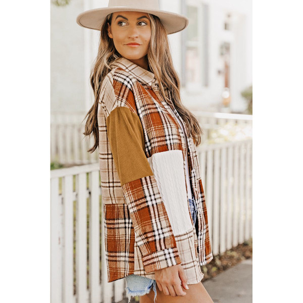 Sutton Plaid Color Block Patchwork Shirt Jacket with Pocket product image
