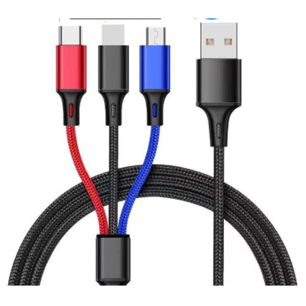 3-in-1 USB Nylon Braided Fast Charger Cable product image