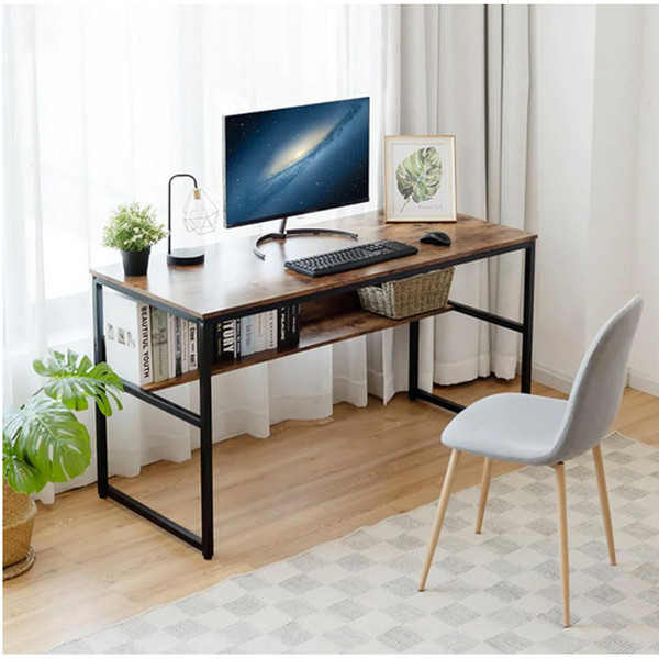 Industrial 55" Computer Desk with Storage Shelf  product image