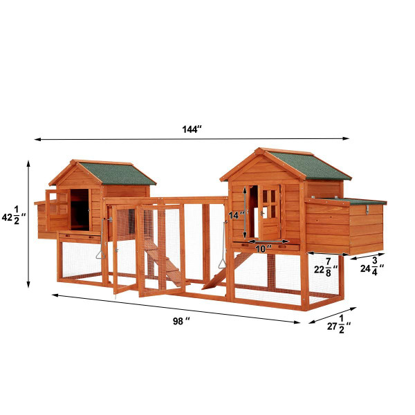 144” Large Wooden Chicken Coop with Ramps and Nesting Boxes product image