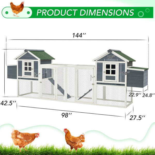 144” Large Wooden Chicken Coop with Ramps and Nesting Boxes product image