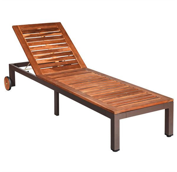 Acacia Wood Beige Cushioned Rolling Lounge Chairs (set Of 2) product image