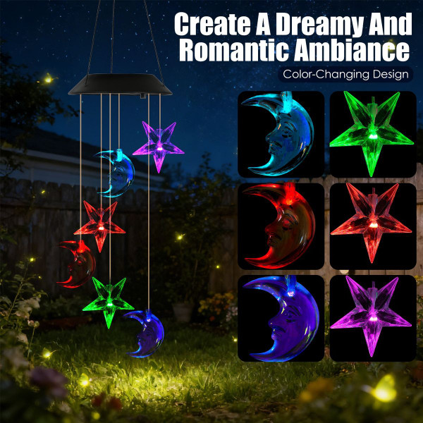 Solar Color-Changing  Moon & Star Wind Chime (1 or 2-Pack) product image